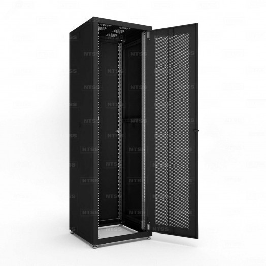 Шкаф напольный телекоммуникационный NTSS RS 42U 600х600мм, 4 профиля 19, двери перфорированная и сплошная металл, регулируемые опоры, боковые стенки съемные, разобранный, черный RAL 9005