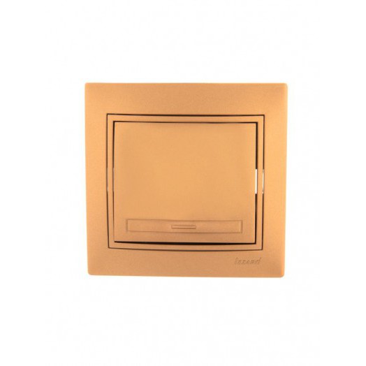 Выключатель 1-кл. СП Mira 10А IP20 со вставкой зол. метал. LEZARD 701-1313-100 Выключатель 1-кл. СП Mira 10А IP20 со вставкой зол. метал. LEZARD 701-1313-100