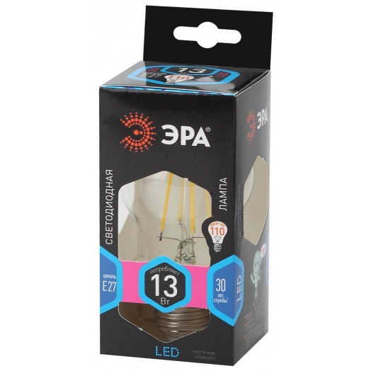 Лампа светодиодная F-LED A60-13W-840-E27  (филамент, груша, 13Вт, нейтр., Е27) (10/100/1500) ЭРА