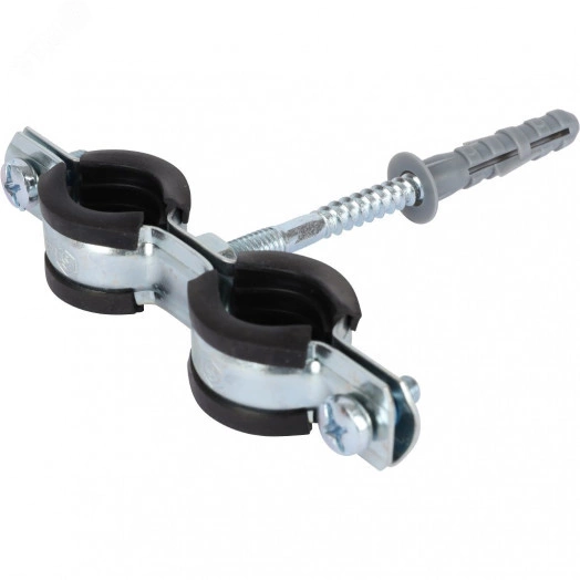 Двойной хомут для труб, комплект: хомут+шпилька шуруп +дюбель пластиковый 1/2'(20-24)