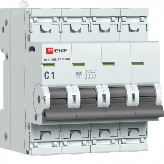 Автоматический выключатель 4P 1А (C) 6кА ВА 47-63N EKF PROxima