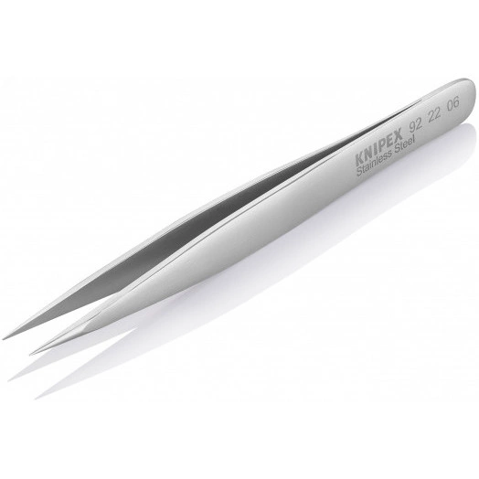 Пинцет захватный прецизионный заострённые гладкие губки L-120 мм хромоникелевая нержавеющая сталь антимагнитный KN-922206