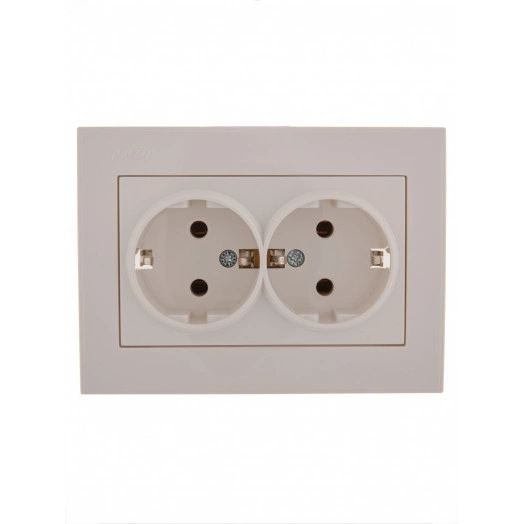 Розетка RAIN двойная с/з керамика белая