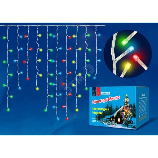 Гирлянда Бахрома светодиодная с контроллером 1,8 м 48 Светодиодов разноцветный свет прозрачный   провод ULD-B1805-048/DTA MULTI IP20