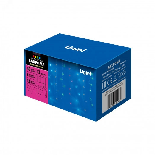 Гирлянда Бахрома светодиодная с контроллером 1,8 м 48 Светодиодов разноцветный свет прозрачный   провод ULD-B1805-048/DTA MULTI IP20