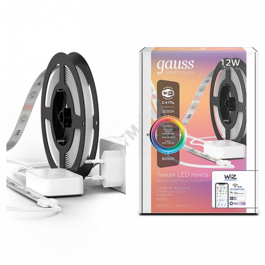 Лента светодиодная умная 12 Вт 3000-6000К 100-240V IP20 1000 Лм RGBW+изм.цвет.темп.+дим. LED 3м управление по Wi-Fi Smart Home Gauss