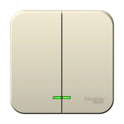 Выключатель наружный двухклавишный BLANCA (cх.5) с подстветкой, изолирующей пластиной, 10А, 250В, молочный