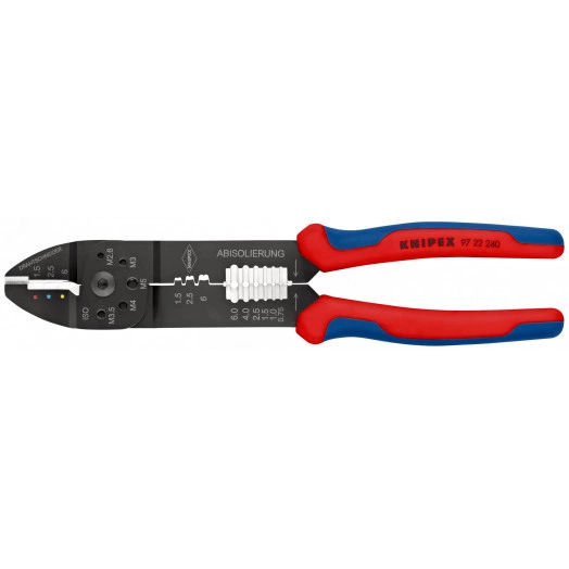 Пресс-клещи для резки и зачистки кабеля опрессовки кабельных наконечников и штекеров 3 гнезда обжим кабельных наконечников с изолятором и кабельных соединителей: 05-60 мм (AWG 20 - 10) j обжим штекеров открытых неизолированныеованных шириной 63