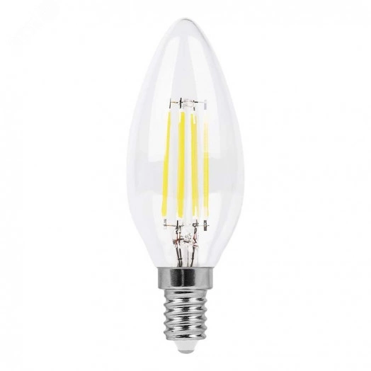 Лампа светодиодная LED 5вт Е14 теплый свеча FILAMENT