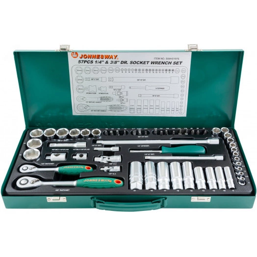 Набор головок торцевых стандартных и глубоких 1/4'' и 3/8''DR, 4-24 мм, 57 предметов