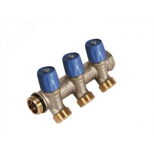 Коллектор VBS 1' с синими вентилями, 4 выхода 1'НР под евроконус