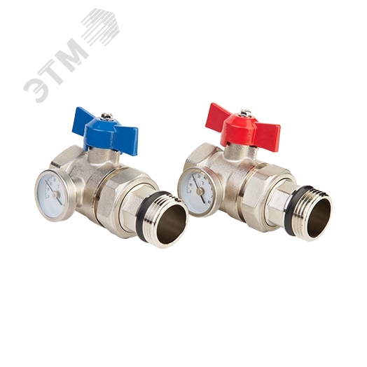 Кран шаровой с термометром 1' со сгоном для коллектора бабочка (2 шт)