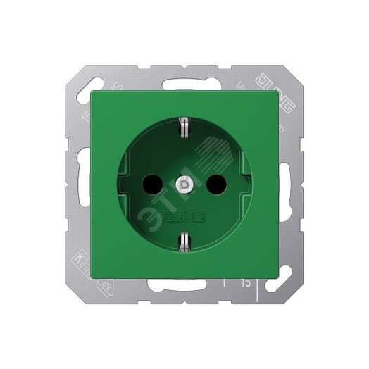 Штепсельная розетка SCHUKO одинарная, с заземлением, без шторок, 16A, 250В  (механизм + накладка, без рамки). Серия A500  Материал- термопласт  Цвет- зеленый