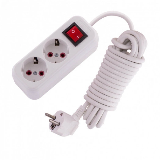 Удлинитель с заземлением 2 входа 5 метров с выключателем