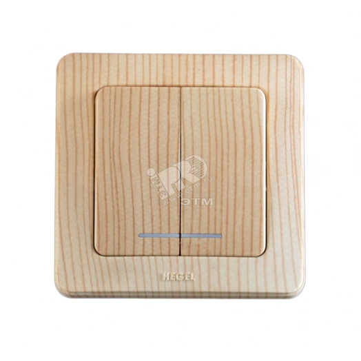 Выключатель двухклавишный скрытый с индикацией сосна 10А