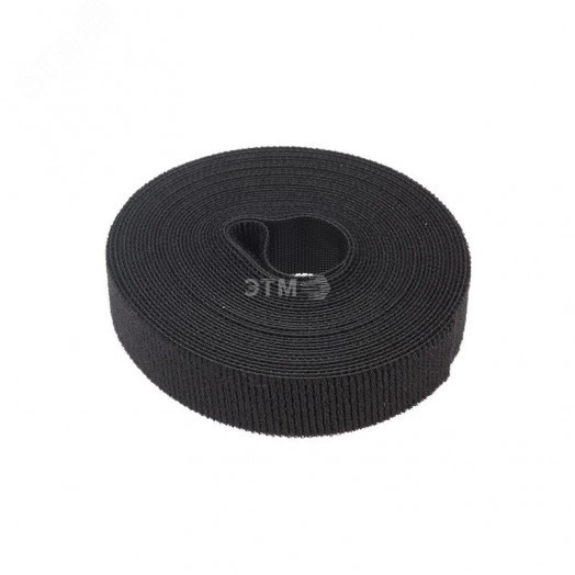 лента-липучка многоразовая 5 м х 20 мм, черная (1 шт.)