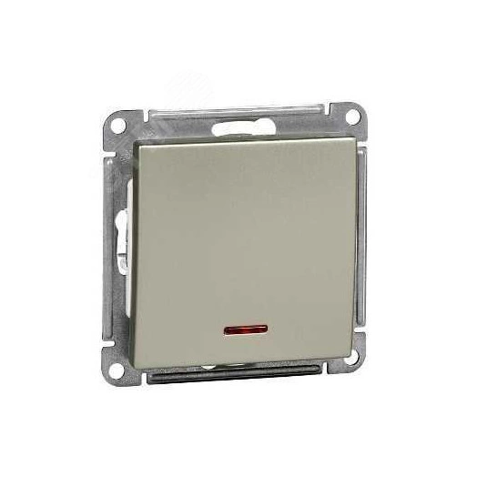 Выключатель одноклавишный, с подсветкой, 10АХ, механизм, шампань