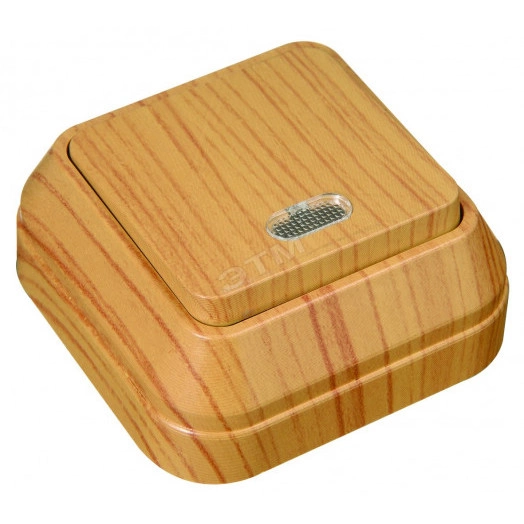 Выключатель одноклавишный наружный с подсветкой дуб