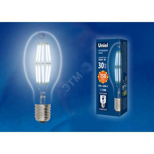 LED-ED90-30W/NW/E40/CL GLP05TR Лампа светодиодная, прозрачная. Белый свет (4000K). Картон. ТМ Uniel