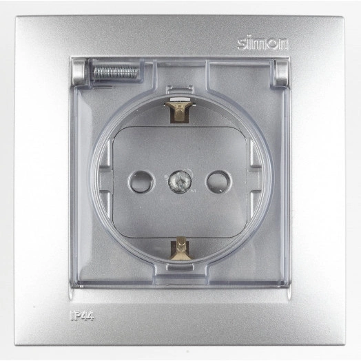 Розетка 2Р+Е Schuko со шторками с крышкой IP44 16А 250В винтовой зажим алюминий