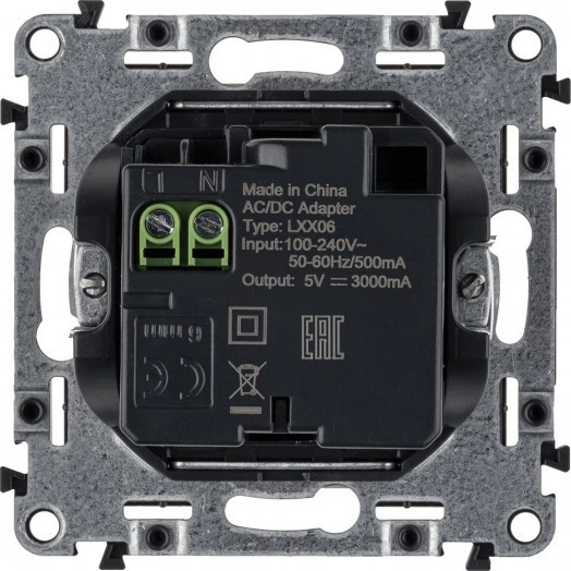 Valena LIFE.Зарядное устройство с двумя USB-разьемами тип С-тип С 240В/5В 3000мА.С лицевой панелью.Цвет Слоновая кость