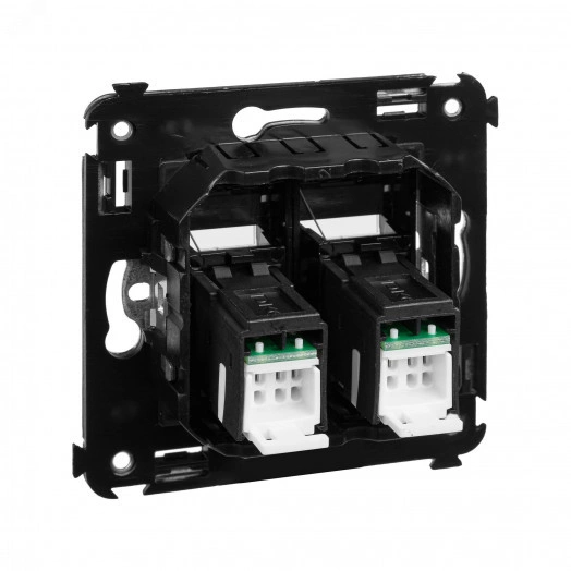 Компьютерная розетка RJ-45 в стену, кат.6А двойная, ''Avanti'', ''Черный матовый''