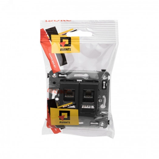 Компьютерная розетка RJ-45 в стену, кат.6А двойная, ''Avanti'', ''Черный матовый''