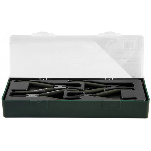 Ложемент с пластиковой крышкой, набор щипцов 7'' для стопорных колец, 4 предмета.