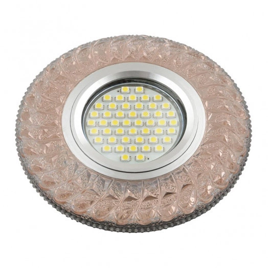 DLS-L144 GU5.3 GLASSY/LIGHT TEA Светильник декоративный встраиваемый, серия Luciole. Без лампы, цоколь GU5.3. Доп. светодиодная подсветка 3Вт. Стекло. Зеркальный/светло-коричневый. ТМ Fametto