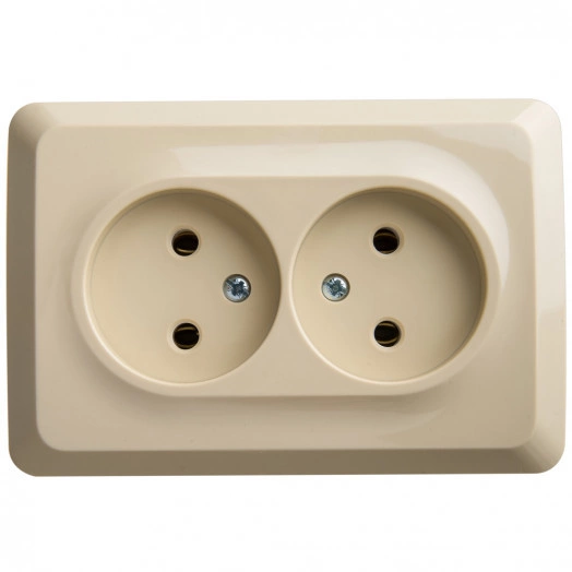 ЭТЮД Розетка угловая двойная открытой установки без заземления без шт.16А 250B, кремовый