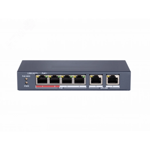 Коммутатор неуправляемый PoE 4 порта 10/100 Мб/с, 2хRJ45, 35 Вт