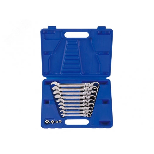 Набор комбинированных трещоточных ключей, 8-19 мм, кейс, 13 предметов