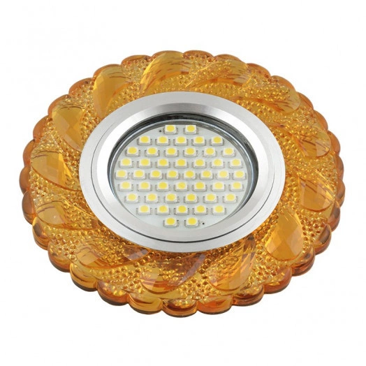 DLS-L147 GU5.3 GLASSY/GOLD Светильник декоративный встраиваемый, серия Luciole. Без лампы, цоколь GU5.3. Доп. светодиодная подсветка 3Вт. Стекло. Зеркальный/светло-желтый. ТМ Fametto