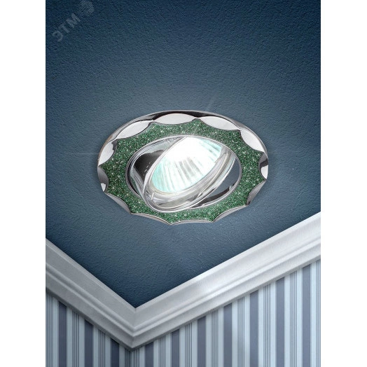 Светильник  декор звезда  со стеклянной крошкой MR16,12V/220V, 50W, хром/зеленый  DK17 CH/SH GR ЭРА