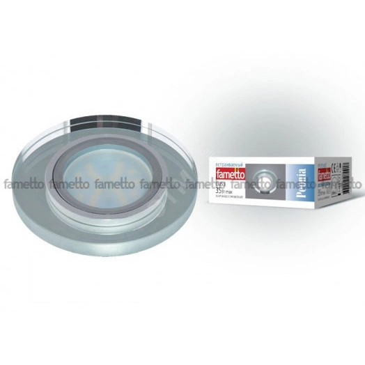 DLS-P106 GU5.3 CHROME/SILVER Светильник декоративный встраиваемый ТМ ''Fametto'', серия ''Peonia''. Без лампы, цоколь GU5.3. Основание металл, цвет хром. Отделка стекло, цвет серебро