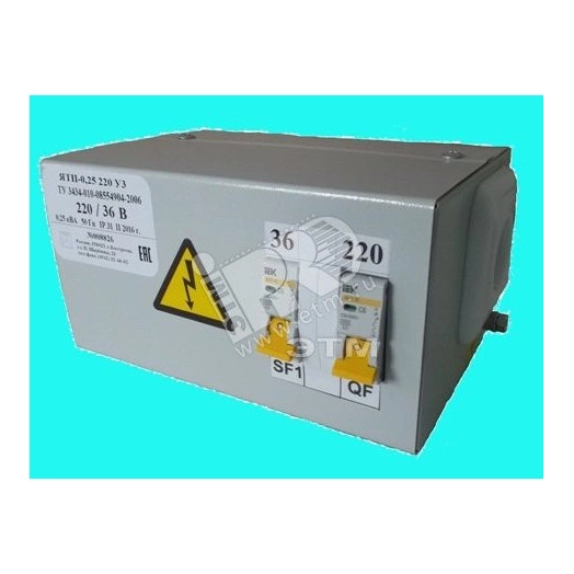 Ящик с понижающим трансформатором ЯТП 0.25 220/42В IP31 с двумя автоматами
