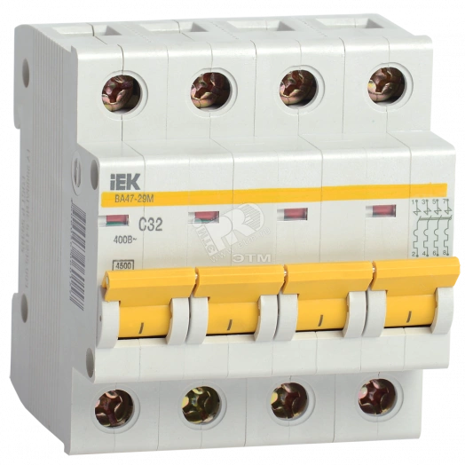 Выключатель автоматический четырехполюсный 20A D ВА47-29М 4.5кА