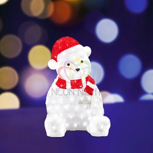 Фигура профессиональная светодиодная акриловая МедвежонокВ красном колпаке 56см 200LED IP65 понижающий трансформатор в комплекте