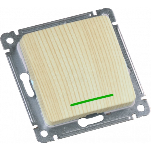 MASTER Переключатель одноклавишный с индикацией, скрытой установки, в рамку, сосна