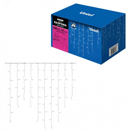 Бахрома светодиодная со статическим свечением 3м Соединяемая 200 светодиодов Белый свет Провод белый ULD-B3010-200/SWK WHITE IP67