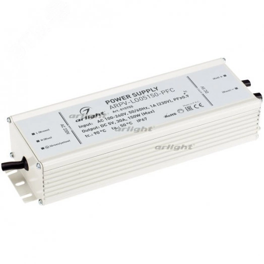 Блок питания ARPV-LG05150-PFC (5V, 30.0A, 150W) (ARL, IP67 Металл, 5 лет)
