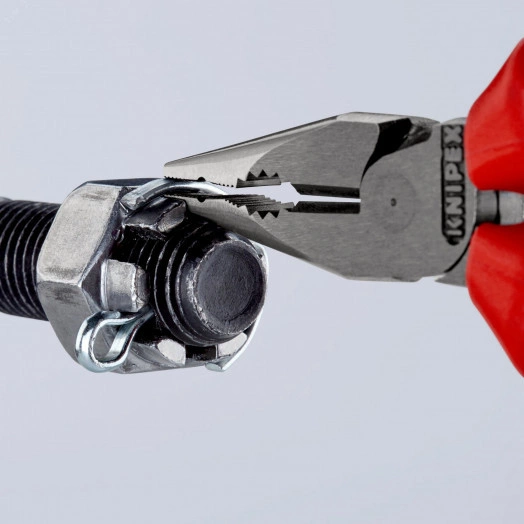 Пассатижи остроконечные с удлиненными губками резка - проволока средней твердости 3мм твердая проволока 2мм кабель 8мм (16мм) L=145мм крепление для страховки черные двухкомпонентные рукоятки