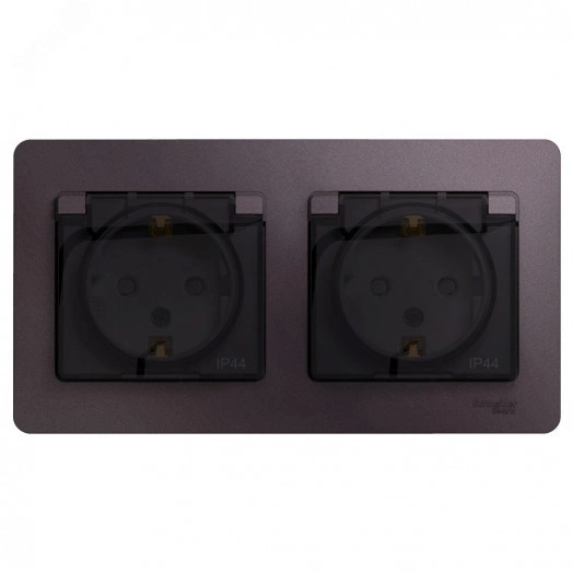 Розетка GLOSSA двойная с заземлением со шторками в сборе IP44 сиреневый туман