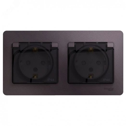 Розетка GLOSSA двойная с заземлением со шторками в сборе IP44 сиреневый туман