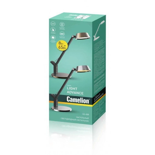 Светильник настольный KD-835 C28 LED 8Вт 230В 480лм сенс.рег.ярк и цвет.темп. USB-5В.1А бронза Camelion 12999