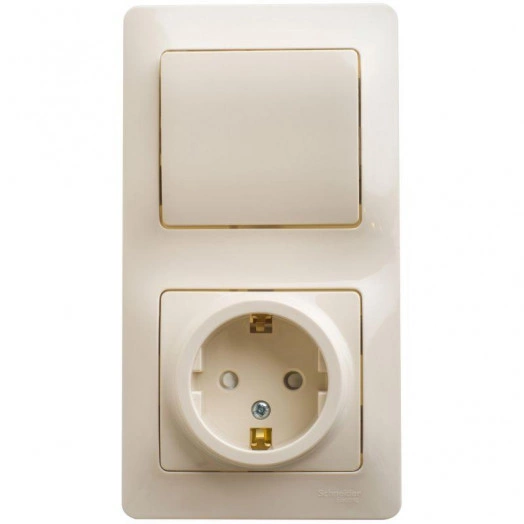 Блок комбинированный GLOSSA розетка защ. штоки с заземл. + выкл. 1-кл. беж. SchE GSL000270