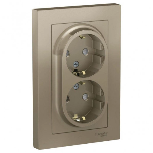 Розетка 2-м СП AtlasDesign 16А IP20 с заземл. защ. шторки в сборе шампань SchE ATN000526