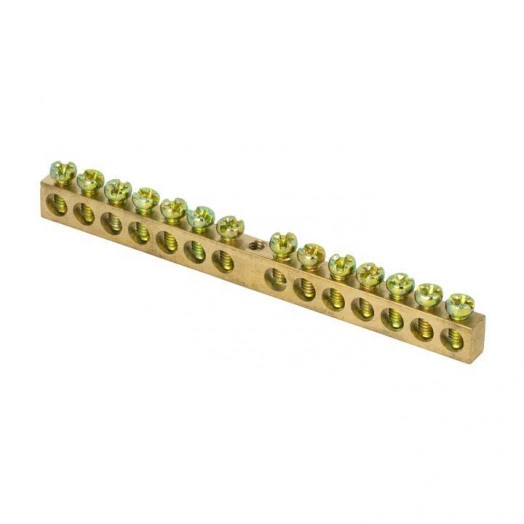 Шина PEN "ноль-земля" 8х12 14 отвер. латунь крепеж по центру PROxima EKF sn0-125-14-c