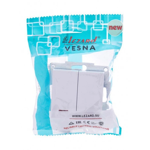 Механизм выключателя 2-кл. с индик. СП VESNA бел. LEZARD 742-0288-112