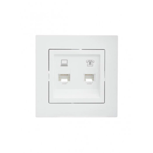 Розетка компьютерная + телефонная 1-м СП Vesna механизм бел. LEZARD 742-0288-143